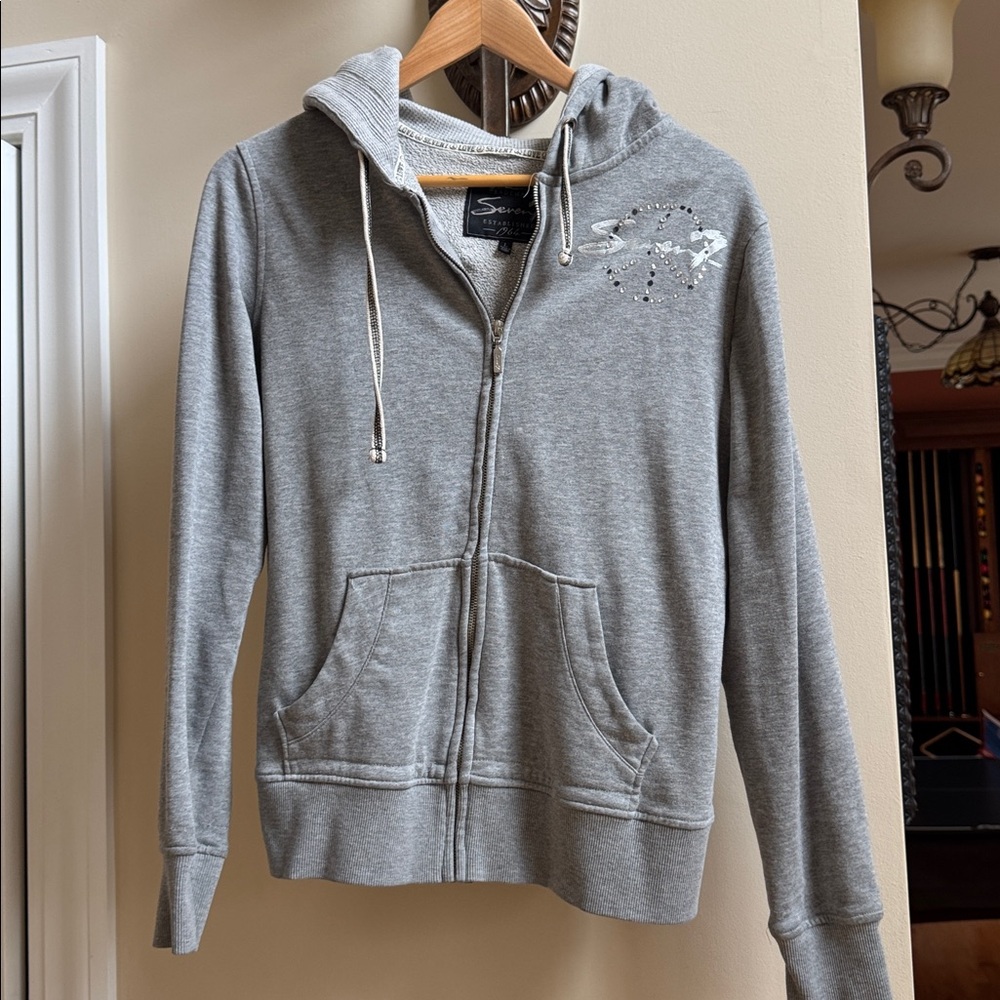 Seven brand Gray Zip-Up Hoodie with Embellishments